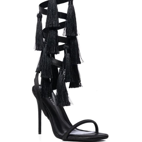 AZALEA WANG " ANGELIC MAZE "  BLACK FRINGE SANDAL(BRAND NEW !!!!!!!!!!! - Picture 4 of 5